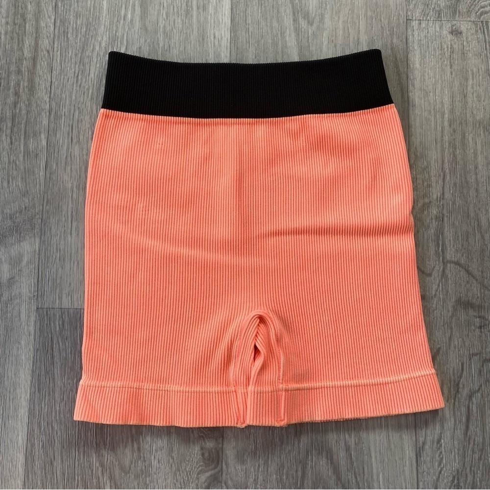New Mineral Washed Ribbed Seamless High Rise Shorts in Neon Coral